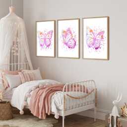 Pink Watercolour Butterfly Prints Girls Bedroom Abstract Butterflies Wall Art - thumbnail 3