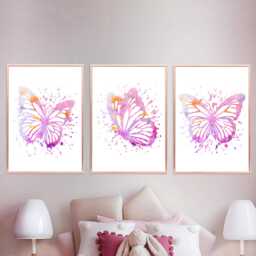Pink Watercolour Butterfly Prints Girls Bedroom Abstract Butterflies Wall Art - thumbnail 1