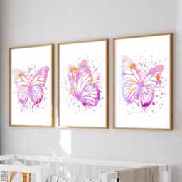 Pink Watercolour Butterfly Prints Girls Bedroom Abstract Butterflies Wall Art - thumbnail 2