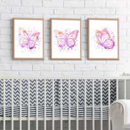 Pink Watercolour Butterfly Prints Girls Bedroom Abstract Butterflies Wall Art - thumbnail 4