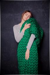 Emerald Green Chunky Knit Merino Wool Blanket, Bulky Throw
