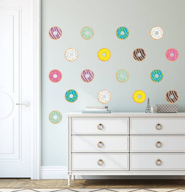 Fabric Vinyl Donut Wall Decals, Reusable Stickers, Bright Colorful Graphics - image 1