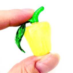 Hand Blown Glass Miniature Apple Little Yellow Green Leaf Fruit Figurine Tiny Statue Decoration Collectible Small Craft Painted Figure Deco - thumbnail 3