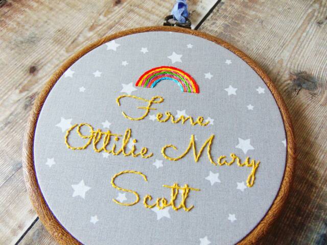 Personalised Rainbow Baby Embroidery Hoop Art, Nursery Decor, New Gift - image 1