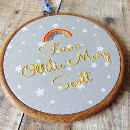Personalised Rainbow Baby Embroidery Hoop Art, Nursery Decor, New Gift - thumbnail 3