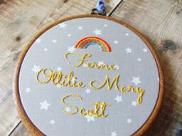 Personalised Rainbow Baby Embroidery Hoop Art, Nursery Decor, New Gift - thumbnail 1