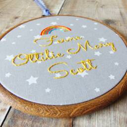 Personalised Rainbow Baby Embroidery Hoop Art, Nursery Decor, New Gift - thumbnail 2