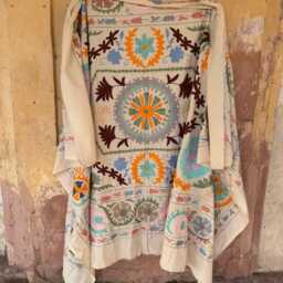 Cotton Suzani Throw Blanket - Hand Embroidered Vintage Boho Home Accent - thumbnail 3