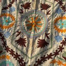 Cotton Suzani Throw Blanket - Hand Embroidered Vintage Boho Home Accent - thumbnail 2