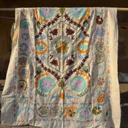 Cotton Suzani Throw Blanket - Hand Embroidered Vintage Boho Home Accent - thumbnail 4