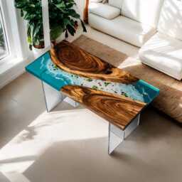 Custom Epoxy Resin River Table Handmade Wood Dining Table - thumbnail 2