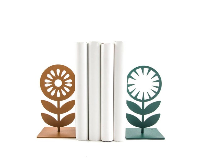 Nordic Flower Metal Bookends Scandinavian Design Book Holder - image 1