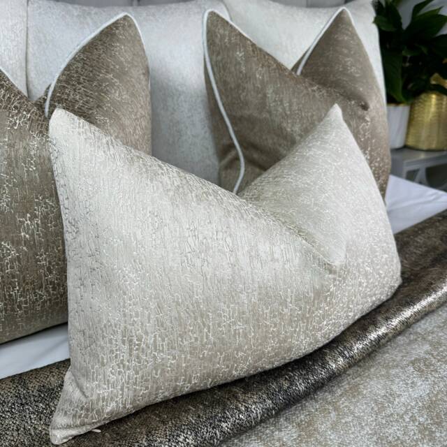 Blake Cushion Pillow Cover Cream Shimmer For Sofa Bed Designer Fabric High Quality Handmade in UK Rectangle Double Sided - image 1