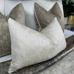 Blake Cushion Pillow Cover Cream Shimmer For Sofa Bed Designer Fabric High Quality Handmade in UK Rectangle Double Sided - thumbnail 1