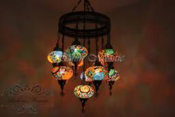 Turkish Mosaic Sultan Chandelier - 11 Large Globe Ottoman Ceiling Lamp - S11L - thumbnail 1