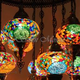 Turkish Mosaic Sultan Chandelier - 11 Large Globe Ottoman Ceiling Lamp - S11L - thumbnail 3
