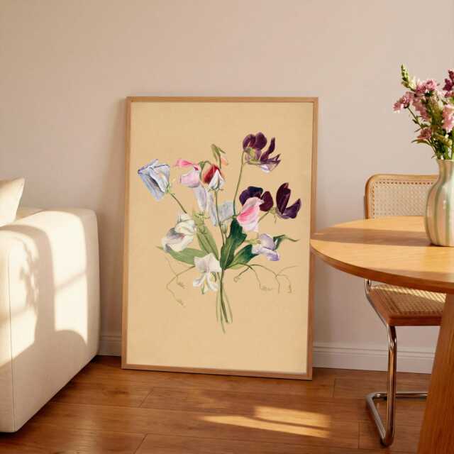 Sweet Pea Flower Print Vintage Floral Wall Art - image 1