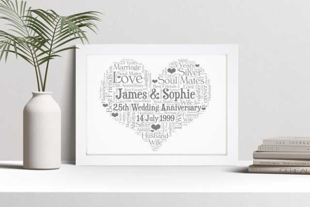 Personalised Silver 25Th Anniversary Word Art Print, Custom Wall Framed Picture Gift, For Him, Her, Couples, Husband, Wife Nl - image 1