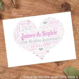 Personalised Silver 25Th Anniversary Word Art Print, Custom Wall Framed Picture Gift, For Him, Her, Couples, Husband, Wife Nl - thumbnail 3