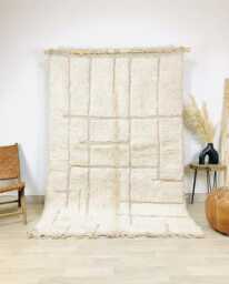 Cream Square Lattice Beni Ourain Moroccan Rug, Handmade Wool Berber Shag Large Area Rug
