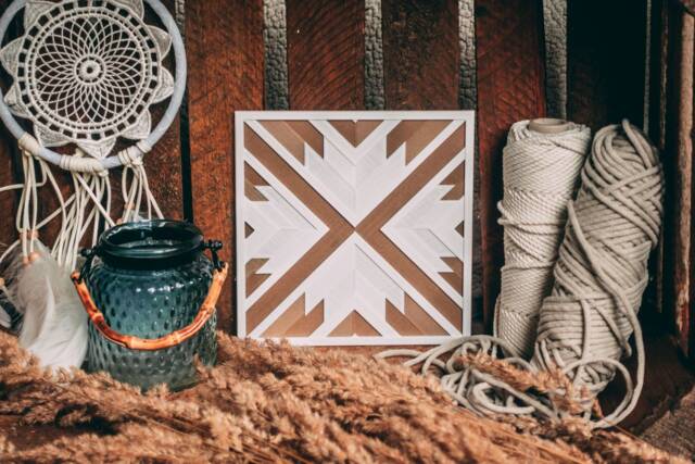 Metz Geometric Wood Wall Art - Mosaic Boho Decor Wooden Tray Modern Farmhouse Decor Coasters Rustic - image 1