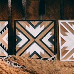 Metz Geometric Wood Wall Art - Mosaic Boho Decor Wooden Tray Modern Farmhouse Decor Coasters Rustic - thumbnail 4