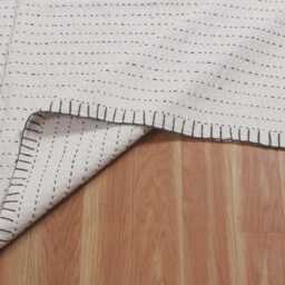 Hand-Block Printed Cotton Dhurrie Rug Beige & Black, Optional Tassels - thumbnail 2