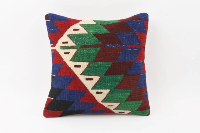 Handwoven Kilim Pillow Cover Vintage Turkish Rug Lumbar, 16x16 - image 1