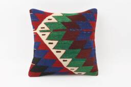 Handwoven Kilim Pillow Cover Vintage Turkish Rug Lumbar, 16x16 - thumbnail 1