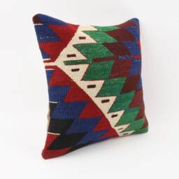 Handwoven Kilim Pillow Cover Vintage Turkish Rug Lumbar, 16x16 - thumbnail 3