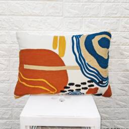 Rust Teal Blue Cream Mustard Multi Color Pillow Cover Boho Textured Case Crewel Embroidered Indian Handmade 14x20 Cushion - thumbnail 2