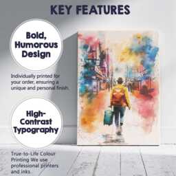 Watercolour Urban Traveller With Backpack & Suitcase City Street Canvas Wall Art Print Decor Picture Ready To Hang - thumbnail 2