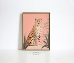 Wild Cat Wall Art, Tropical Leopard Print, Jungle Animal Canvas, Minimalist Printable Gift, Digital Cheetah Hanging, Trendy Home Decor - thumbnail 1