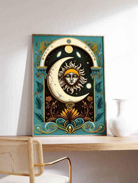 The Sun & Moon Tarot Poster, Astrology Art, Celestial Wall Boho Decor, Mystical Print, Spiritual Gift - image 1