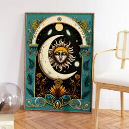 The Sun & Moon Tarot Poster, Astrology Art, Celestial Wall Boho Decor, Mystical Print, Spiritual Gift - thumbnail 3