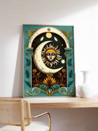 The Sun & Moon Tarot Poster, Astrology Art, Celestial Wall Boho Decor, Mystical Print, Spiritual Gift - thumbnail 1