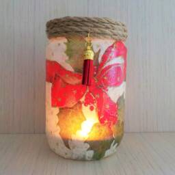 Christmas Candle Holder Decoupage Lantern With Led Tea Light - thumbnail 3