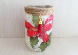 Christmas Candle Holder Decoupage Lantern With Led Tea Light - thumbnail 1