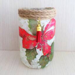 Christmas Candle Holder Decoupage Lantern With Led Tea Light - thumbnail 4