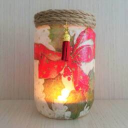 Christmas Candle Holder Decoupage Lantern With Led Tea Light - thumbnail 2