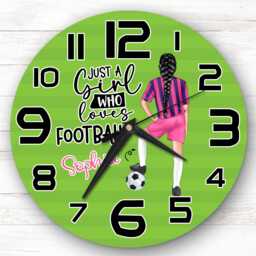 Girls Football Black Hair French Braid Personalised Gift For Kid's Bedroom Clock - Kids Clock, Children's , Custom Wall - thumbnail 1