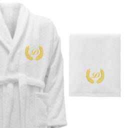 5 Hotel Edition White Set - Bathrobe, Bath Towels With Gold Thread Personalized - thumbnail 2