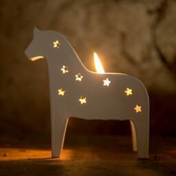 Scandinavian Dala Horse Candle Holder Metal Lantern With Star Cutouts - thumbnail 3
