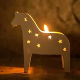 Scandinavian Dala Horse Candle Holder Metal Lantern With Star Cutouts - thumbnail 2