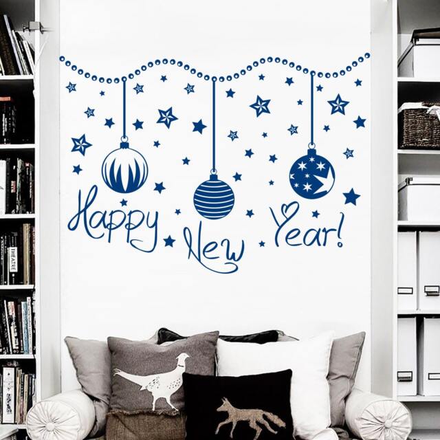 Christmas Wall Decals Ball Decal Star Vinyl Happy New Year Sticker Holiday Decoration Art Interior Home Design Window Door - Ma315 - image 1