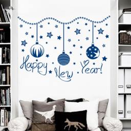 Christmas Wall Decals Ball Decal Star Vinyl Happy New Year Sticker Holiday Decoration Art Interior Home Design Window Door - Ma315 - thumbnail 1