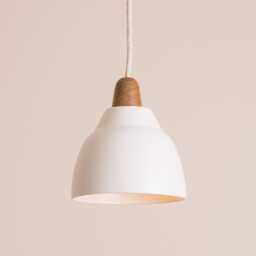 Small White Element Pendant Light in Ceramic & Oak