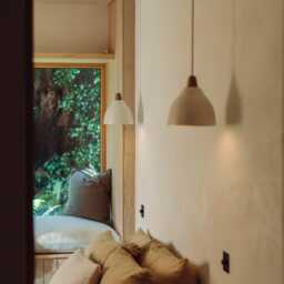 Small White Element Pendant Light in Ceramic & Oak - thumbnail 2