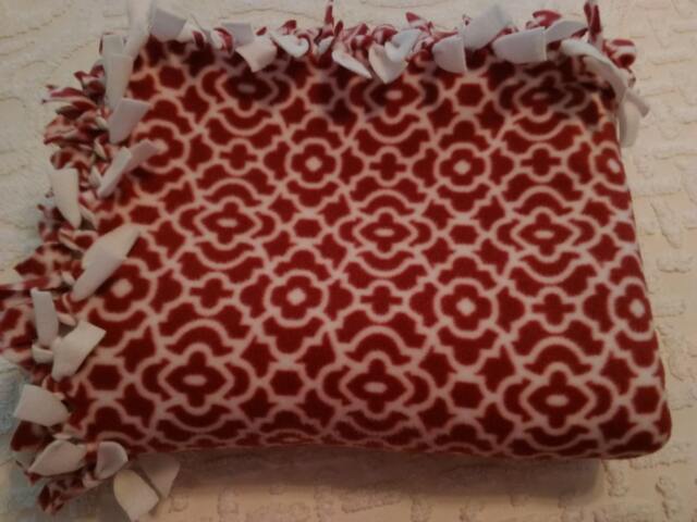 Hand Tied Fleece Blanket Bella Lattice Rust & White Throw - 65x49 - image 1