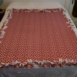 Hand Tied Fleece Blanket Bella Lattice Rust & White Throw - 65x49 - thumbnail 3